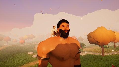 Finn rides on the shoulder of a giant Darius